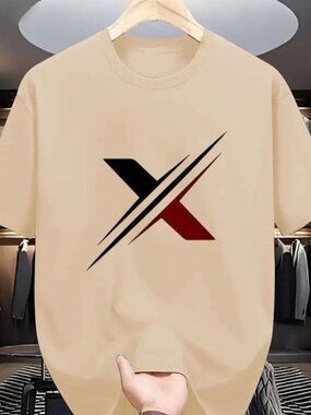 Men's Modern Tech - Spliced X Graphic Tee - Beige Streetwear Style